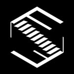 Modern glass office building at night